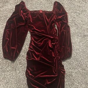 SHEIN Red Ruched Bodycon Mini Dress with Bishop Sleeves